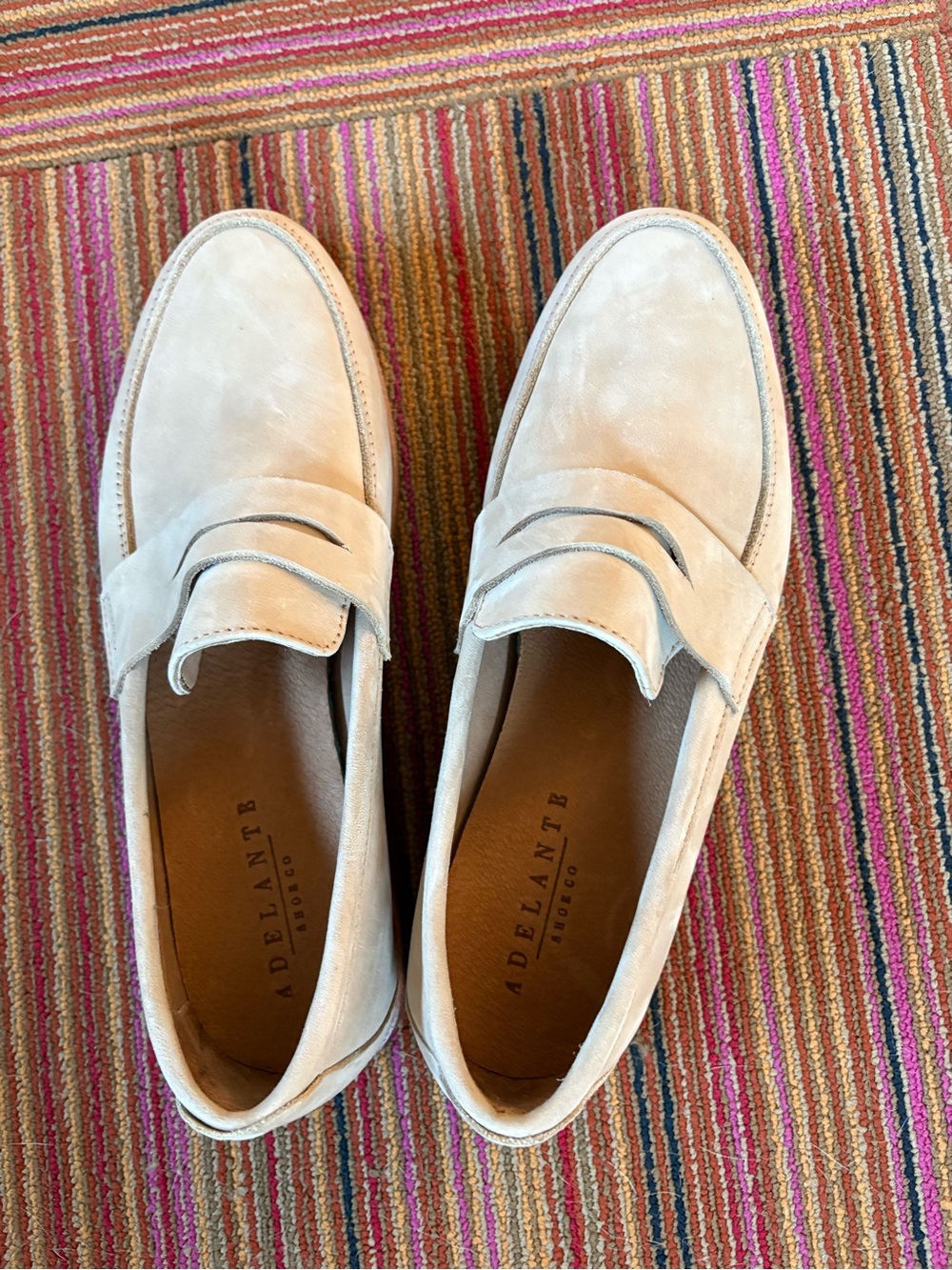 Adelante The Sofía Penny Loafers – Oatmeal Nubuck – Size 8B